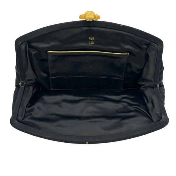 Vintage CROWN LEWIS Black Purse Clutch Evening Handbag 12” X 6” Gold Latch - Picture 4 of 12